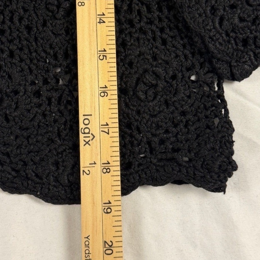 Vintage Y2K Hand Knitted Black Crochet Cardigan Open Knit OS Witchy Whimsigoth - Picture 3 of 6